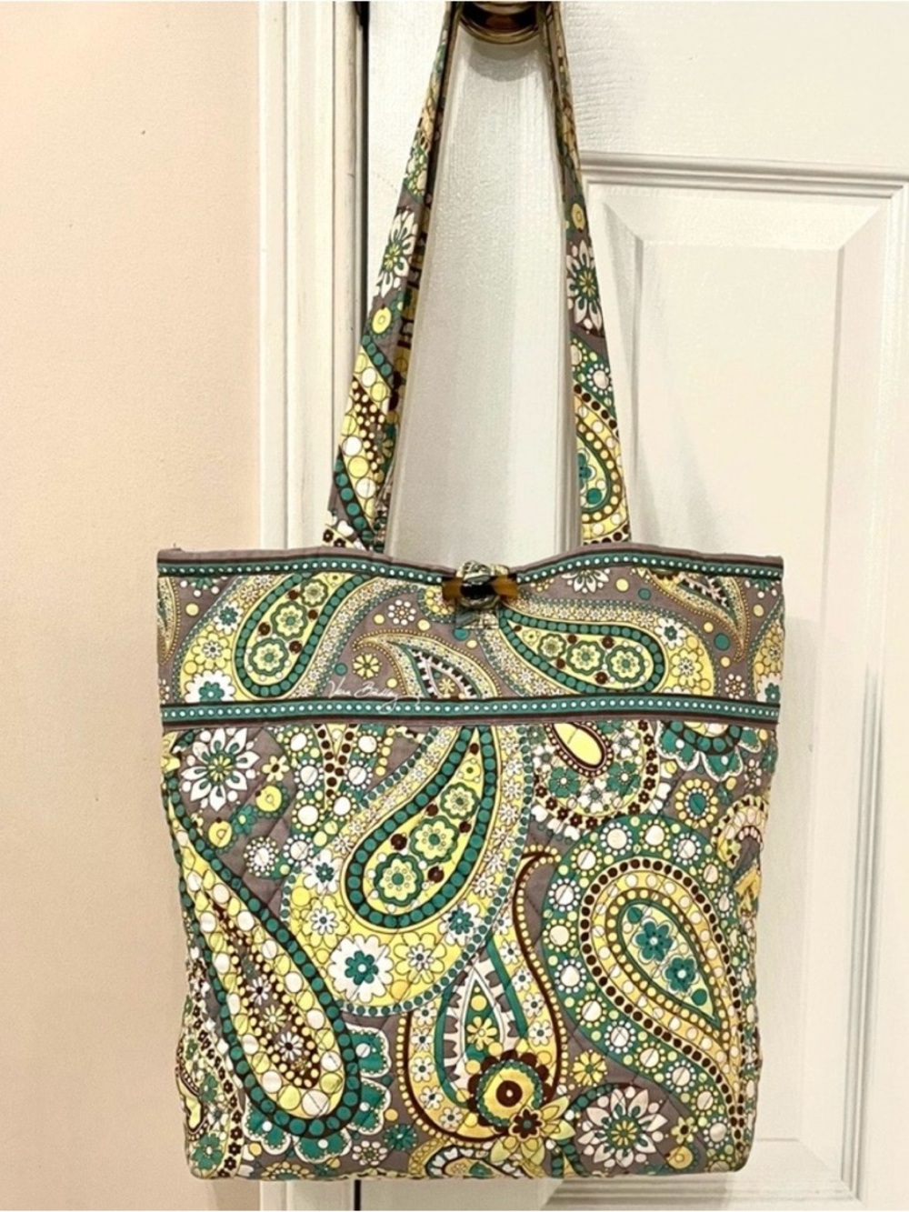 Vera Bradley Quilted Paisley Tote Bag Lemon Parfait Retired